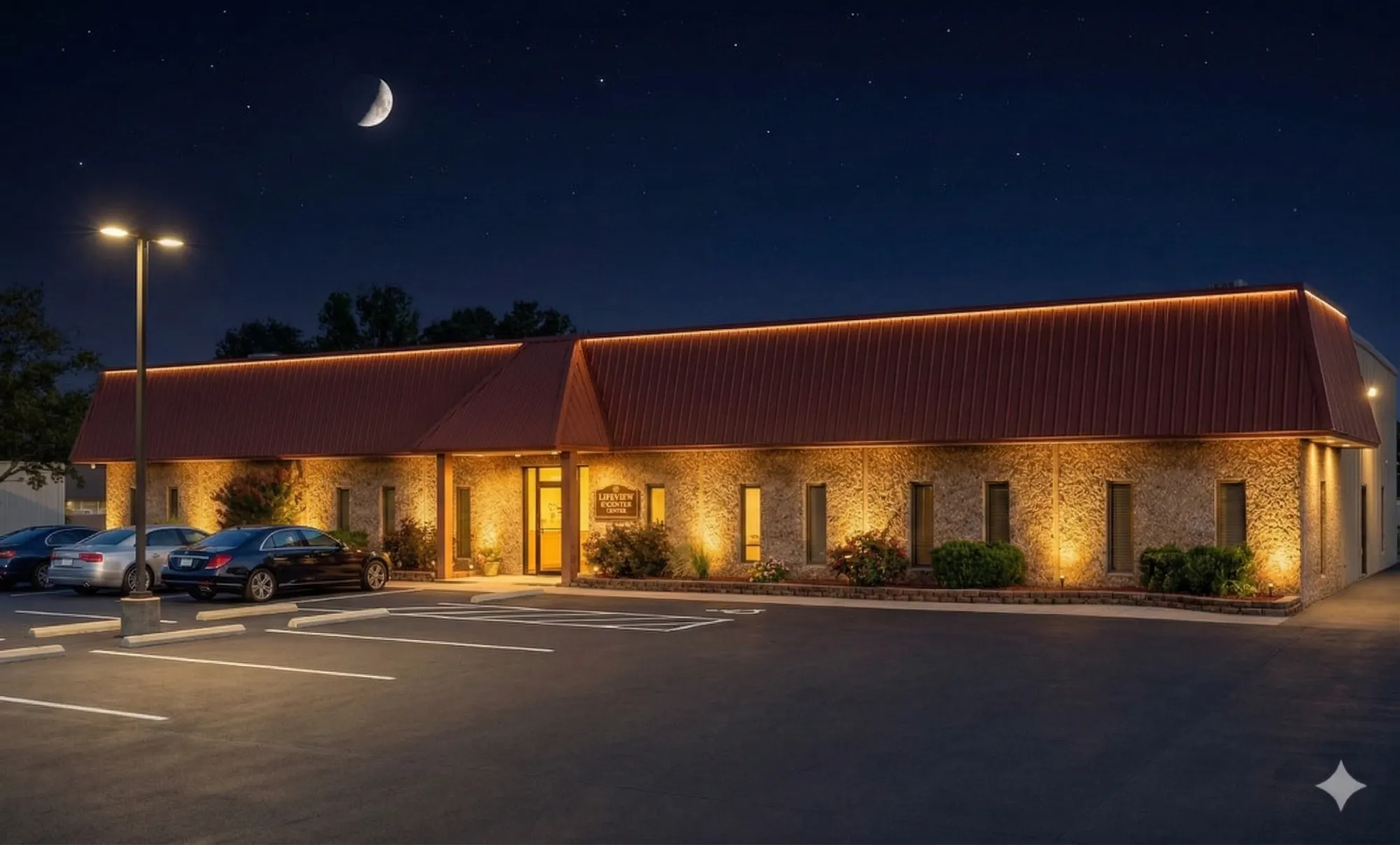 Professional office building at night